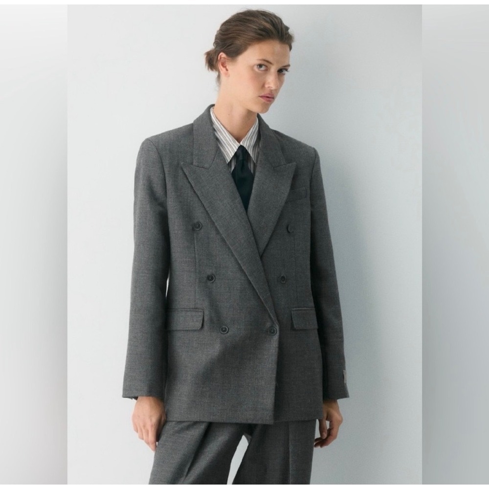 Aritzia Babaton Academia Plaid Preppy Minimalist Blazer Black Gray 10